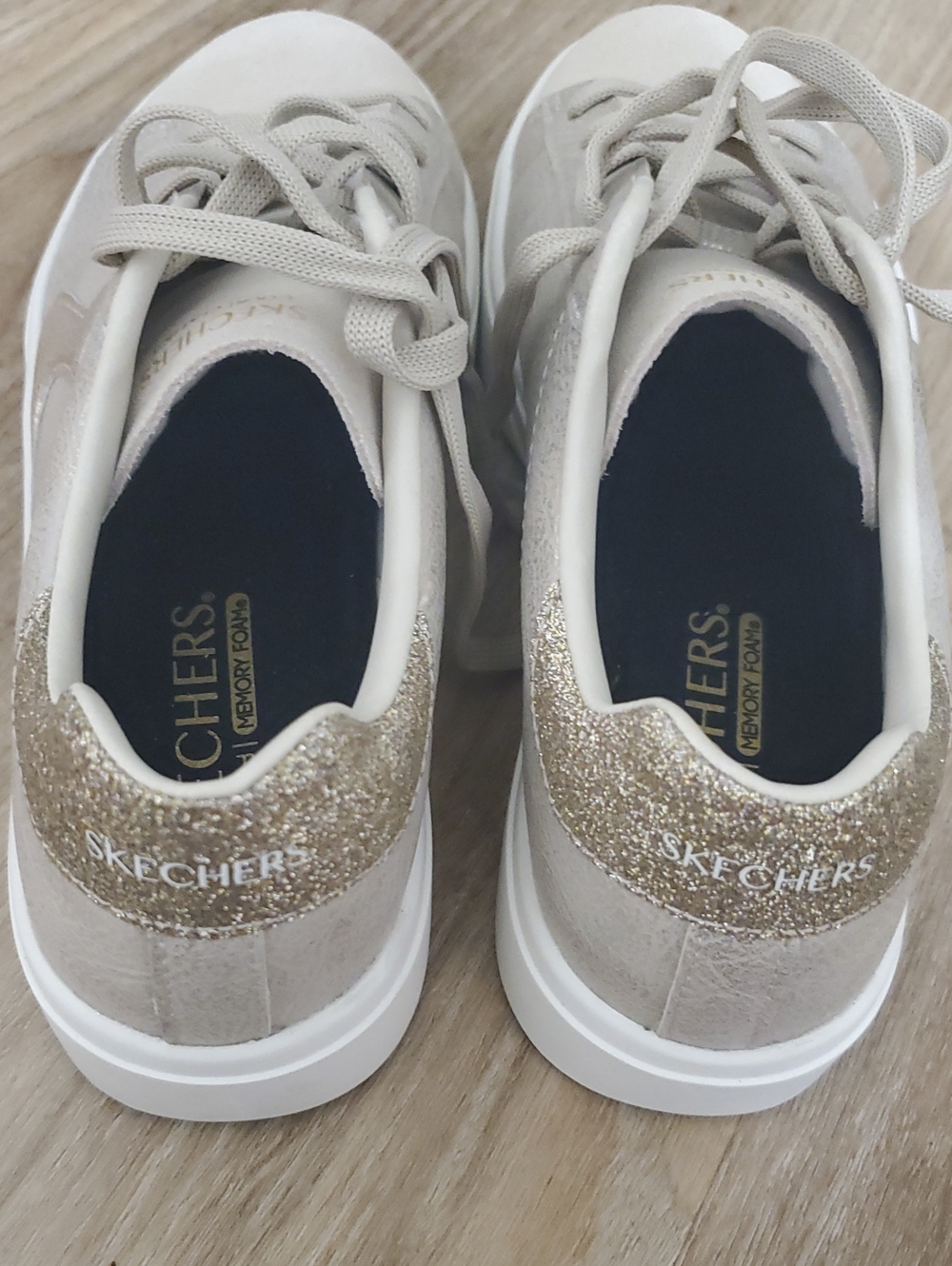 Skechers Lace-Up Sneakers with Gold Glitter Heel. New Without Tags.